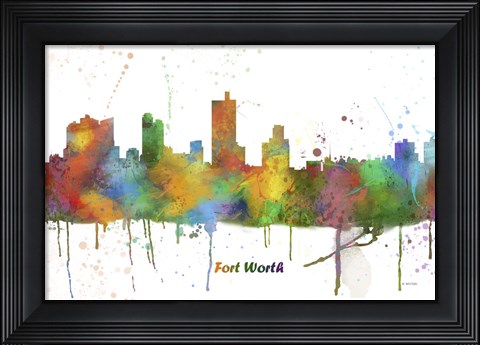Framed Fort Worth Texas Skyline Multi Colored 1 Print