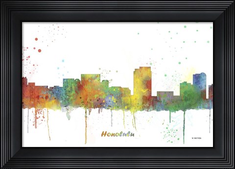 Framed Honolulu Hawaii Skyline Print
