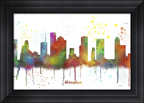 Framed Houston Texas Skyline Multi Colored 1 Print