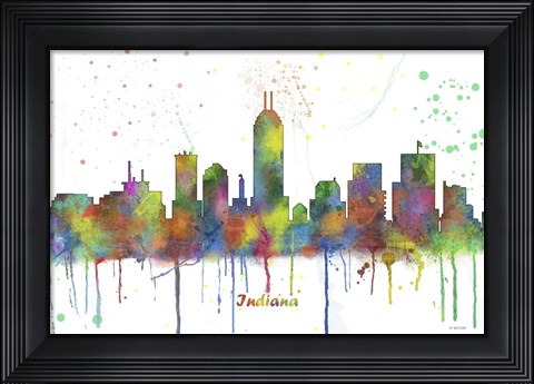Framed Indianapolis Indiana Skyline Multi Colored 1 Print