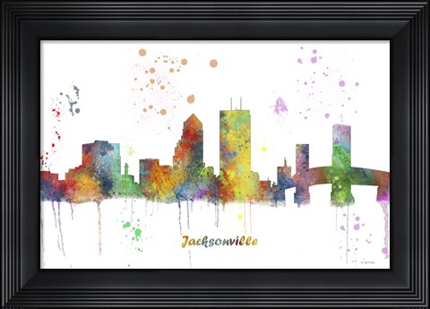 Framed Jacksonville Florida Skyline Multi Colored 1 Print