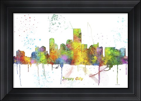 Framed Jersey City New Jersey Skyline Multi Colored 1 Print