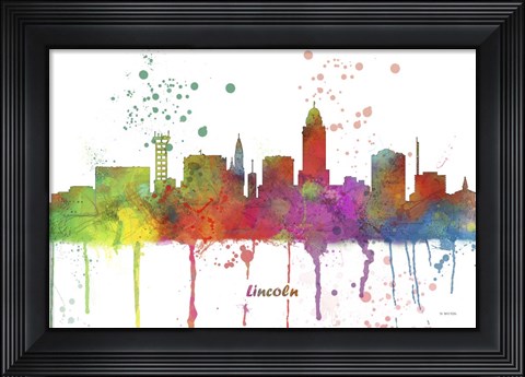 Framed Lincoln Nebraska Skyline Multi Colored 1 Print