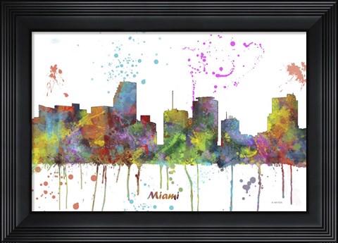 Framed Miami Florida Skyline Multi Colored 1 Print