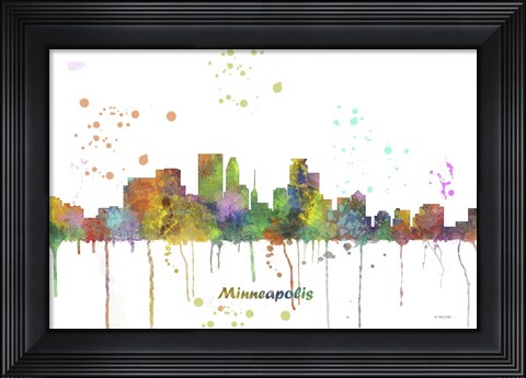 Framed Minneapolis Minnesota Skyline Multi Colored 1 Print