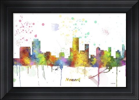 Framed Newark New Jersey Skyline Multi Colored 1 Print