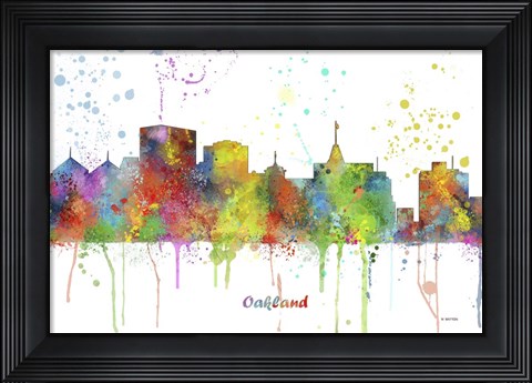 Framed Oakland California Skyline Multi Colored 1 Print