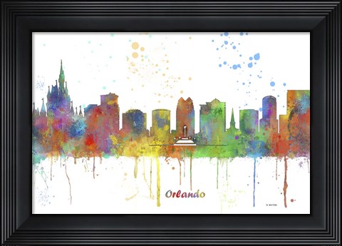 Framed Orlando Florida Skyline Multi Colored 1 Print