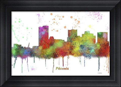 Framed Phoenix Arizona Skyline Multi Colored 1 Print