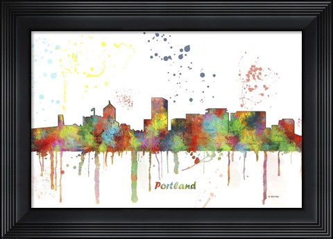 Framed Portland Oregon Skyline Multi Colored 1 Print
