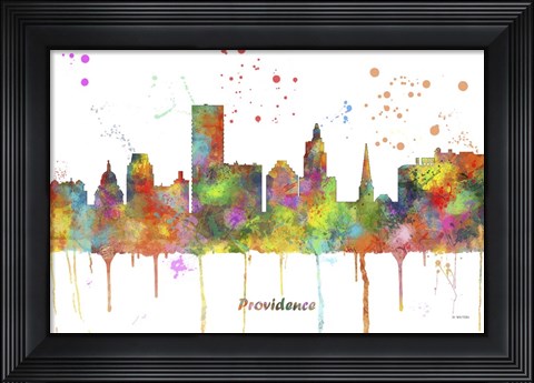 Framed Providence Rhode Island Skyline Multi Colored 1 Print