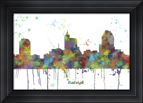 Framed Raleigh North Carolina Skyline Multi Colored 1 Print