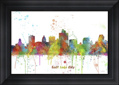 Framed Salt Lake City Utah Skyline Multi Colored 1 Print