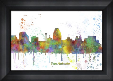 Framed San Antonio Texas Skyline Multi Colored 1 Print