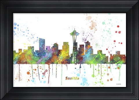 Framed Seattle Washington Skyline Multi Colored 1 Print