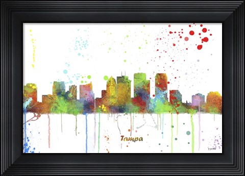 Framed Tampa Florida Skyline Multi Colored 1 Print