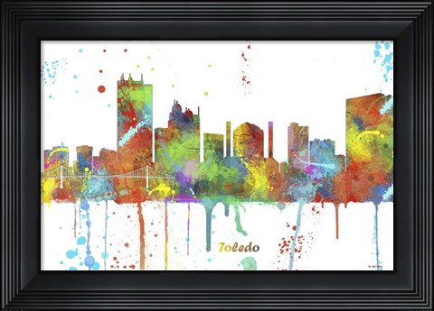 Framed Toledo Ohio Skyline Multi Colored 1 Print