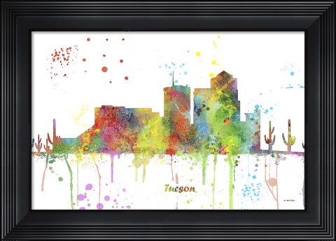 Framed Tucson Arizona Skyline Multi Colored 1 Print