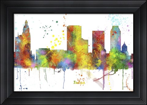 Framed Tulsa Oklahoma Skyline Multi Colored 1 Print