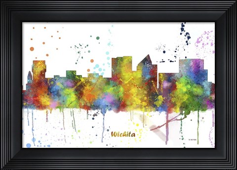Framed Wichita Kansas Skyline Multi Colored 1 Print
