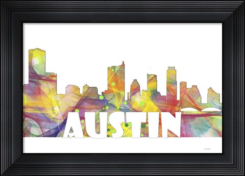 Framed Austin Texas Skyline Multi Colored 2 Print