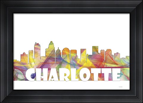 Framed Charlotte NC Skyline Multi Colored 2 Print