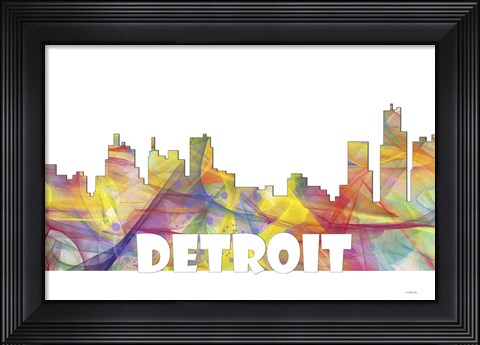 Framed Detroit Michigan Skyline Multi Colored 2 Print