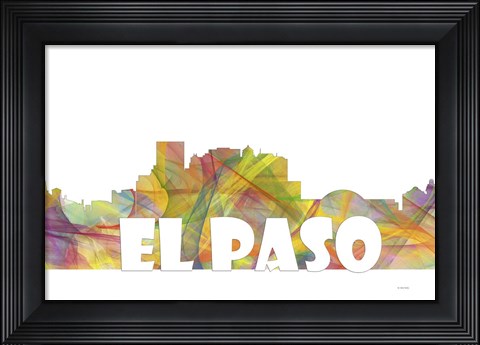 Framed El Paso Texas Skyline Multi Colored 2 Print