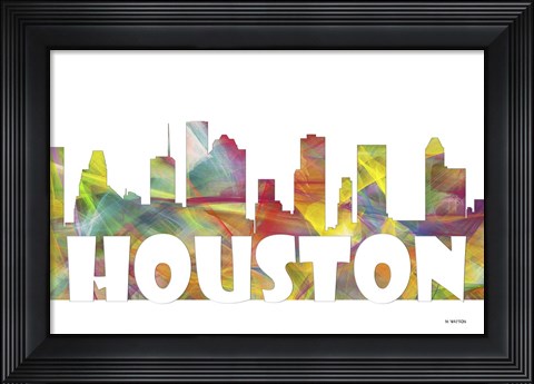Framed Houston Texas Skyline Multi Colored 2 Print