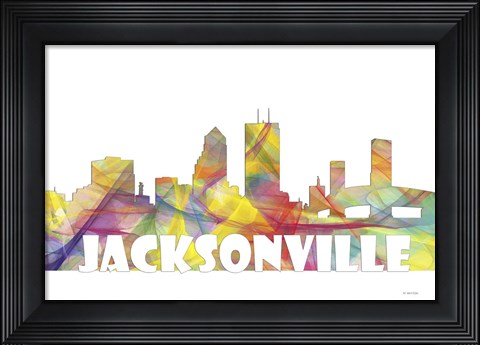 Framed Jacksonville Florida Skyline Multi Colored 2 Print