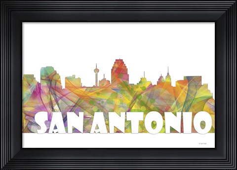Framed San Antonio Texas Skyline Multi Colored 2 Print