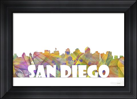 Framed San Diego California Skyline Multi Colored 2 Print