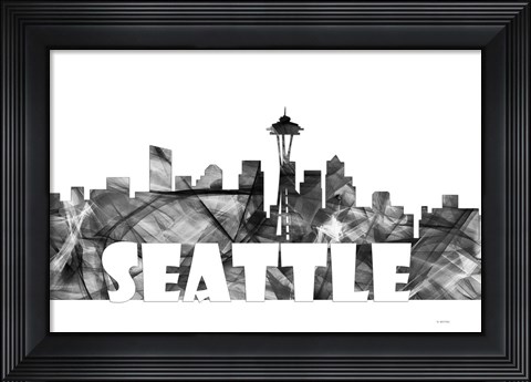 Framed Seattle Washington Skyline BG 2 Print