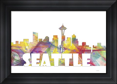Framed Seattle Washington Skyline Multi Colored 2 Print