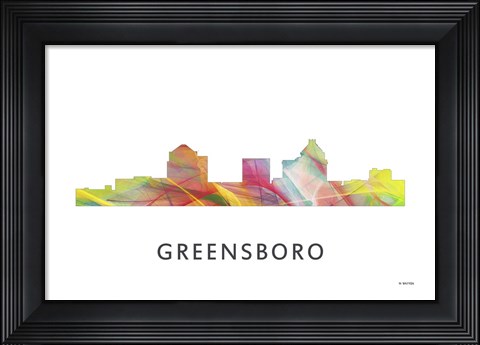 Framed Greensboro North Carolina Skyline Print