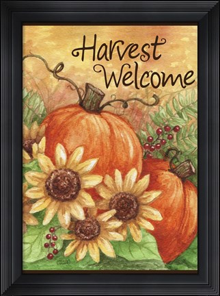 Framed Pumpkin Sunflower Flag Print