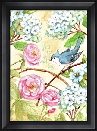 Framed Rose And Bird Joy Each Day 2 Print