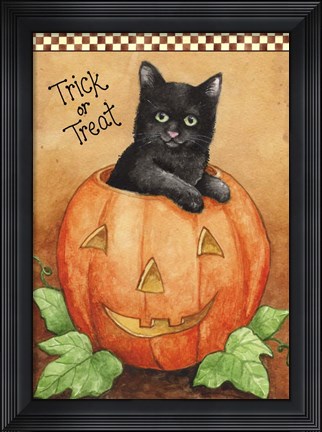 Framed Trick Or Treat Black Cat Print