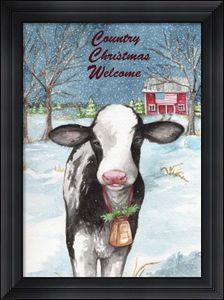 Framed Country Christmas Cow Flag Print