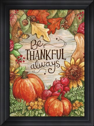 Framed Leaves Heart Be Thankful Print