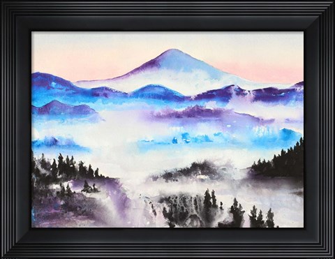 Framed Mountain Mist Landscape Print