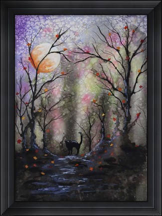 Framed Black Cat In Forest Print