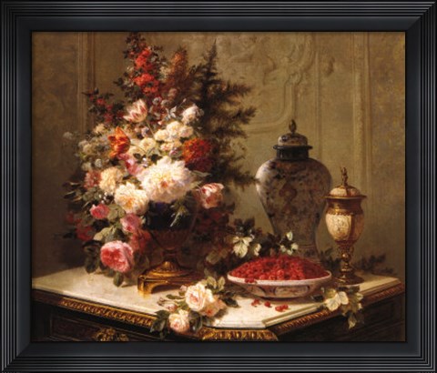 Framed Tulips and Other Flowers with Print
