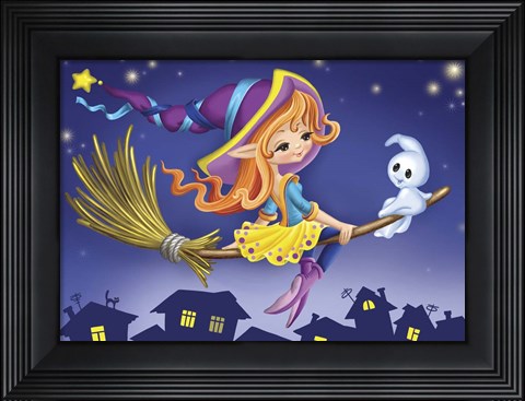 Framed Two On a Broom Print