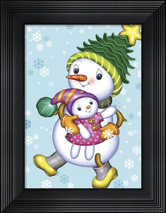 Framed Snow Girl with a Doll Print