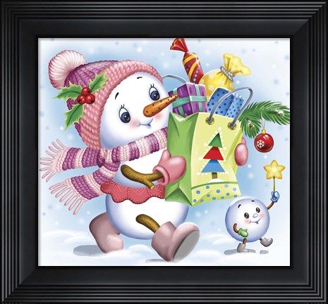 Framed Snow Girl with Gifts Print
