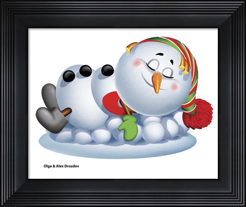 Framed Sleeping Snowman Print