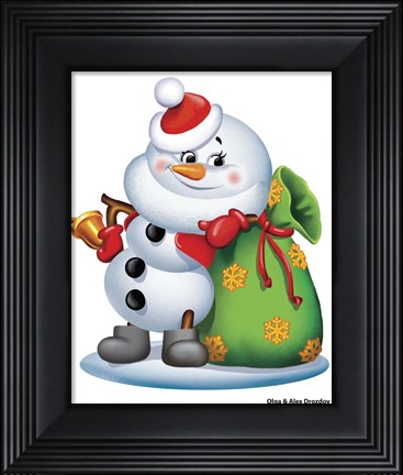 Framed Snowman With A Bag Of Gifts Print