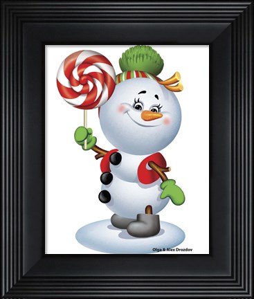 Framed Snowman With Candy Print