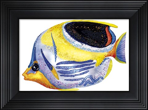 Framed Fish 5 Blue-Yellow Print